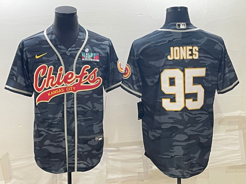 Men's Kansas City Chiefs #95 Chris Jones Grey Camo With Super Bowl LVII Patch Cool Base Stitched Baseball Jersey Men's Kansas City Chiefs #95 Chris Jones Grey Camo With Super Bowl LVII Patch Cool Base Stitched Baseball Jersey